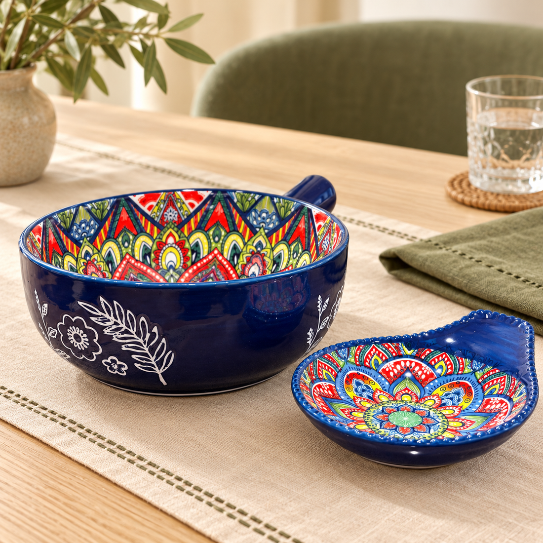 Indigo Mandala Bowl & Dip Set