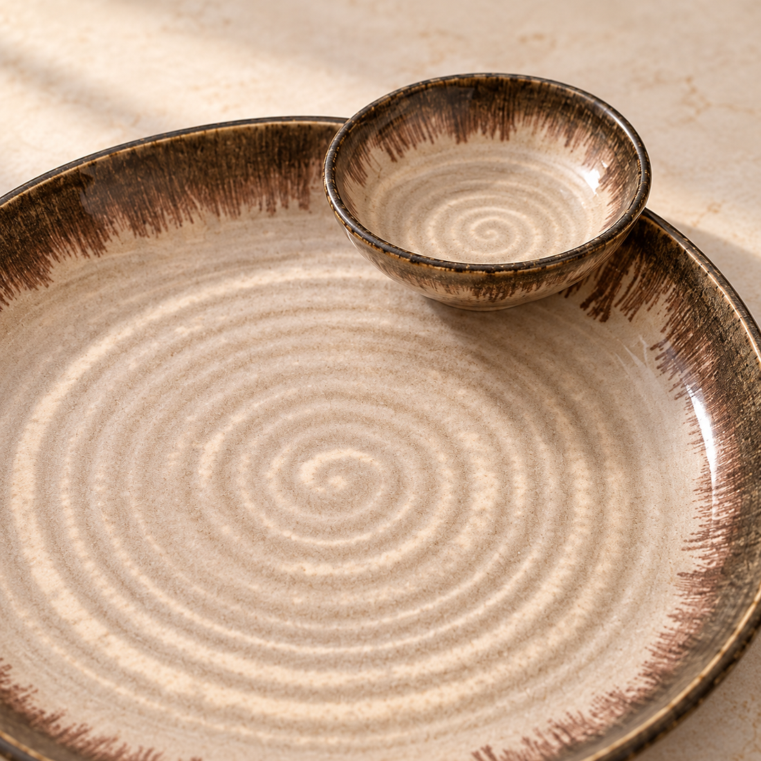 Mocha Platter Dip Bowl Set